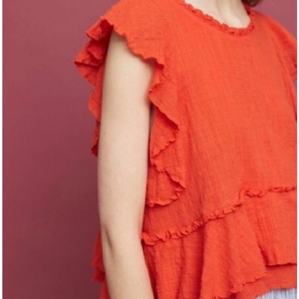 Anthropologie Maeve Ruffle Linen Orange Top